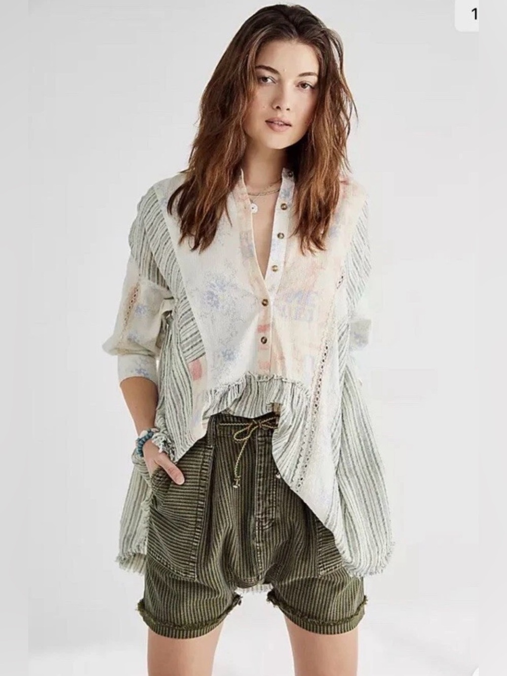 Free People mixed Material Tunic Blouse